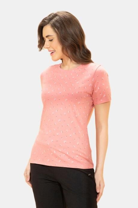 Amante Scoop Neck Sleep Tee - Coral Floral Print — image 2